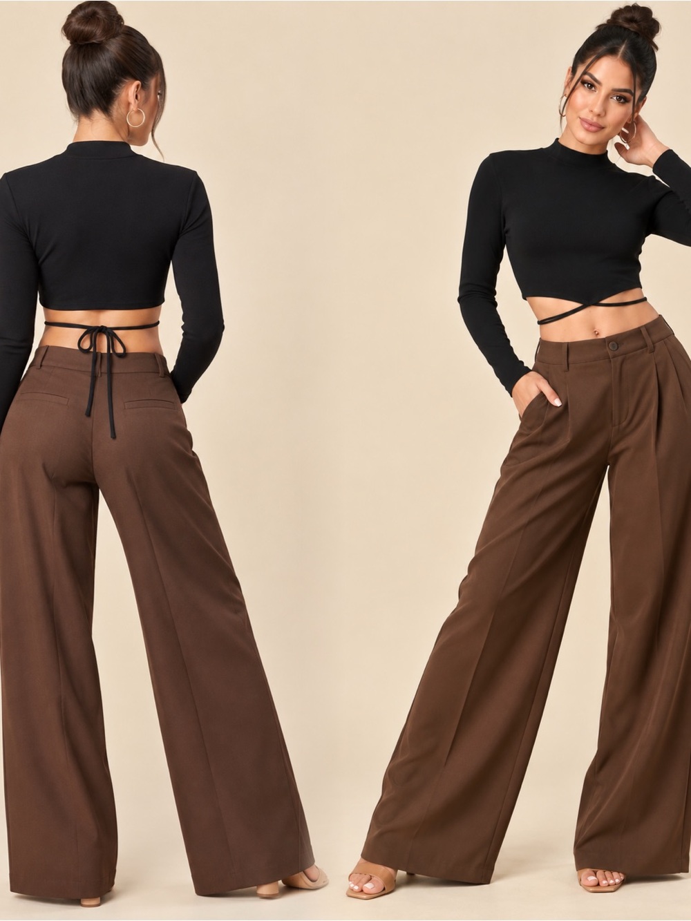 Ribbed long sleeve crop strappy top